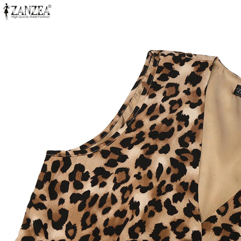 ZANZEA Women Casual Button V-Neck Leopard Print Sleeveless Vest Tops