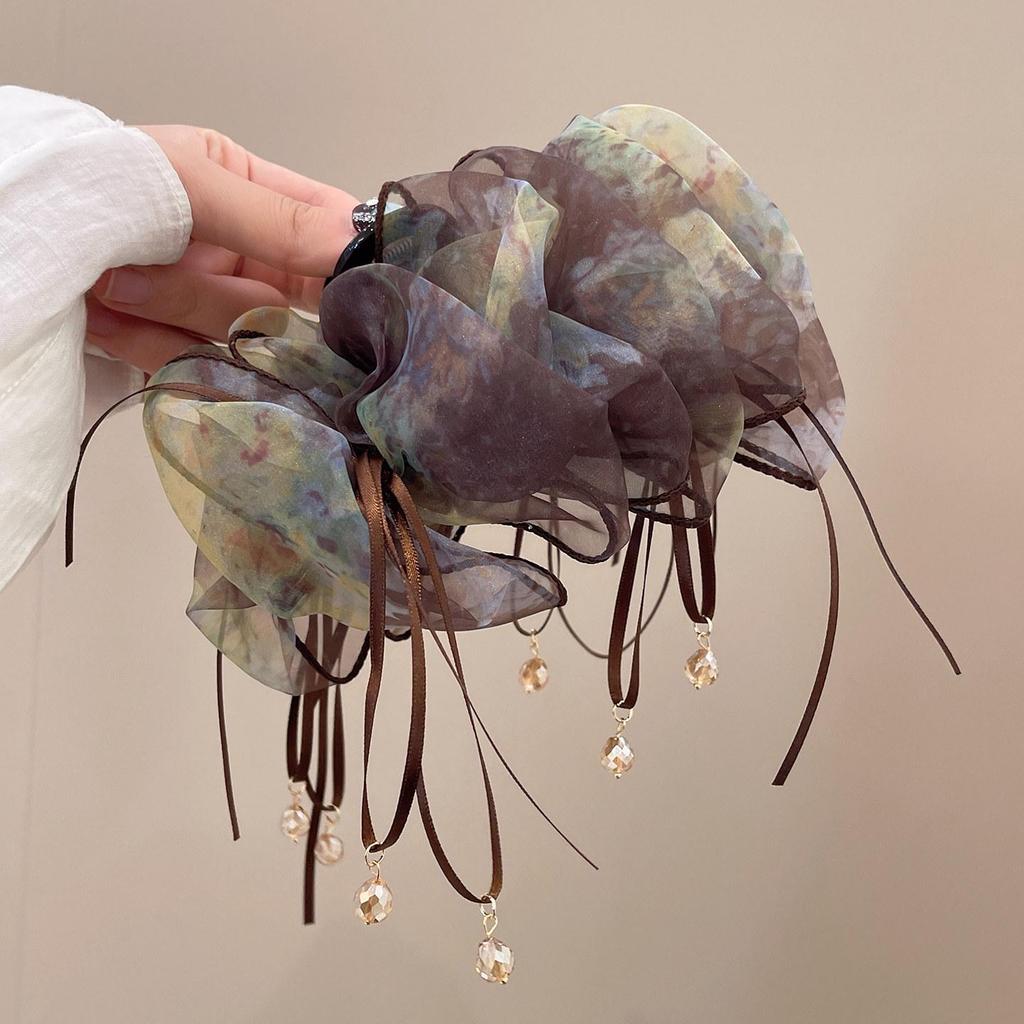 Fluffy Bubble Gauze Large Claw Clip for Women - Thin, High-End Style Shark Hair Bun Clip