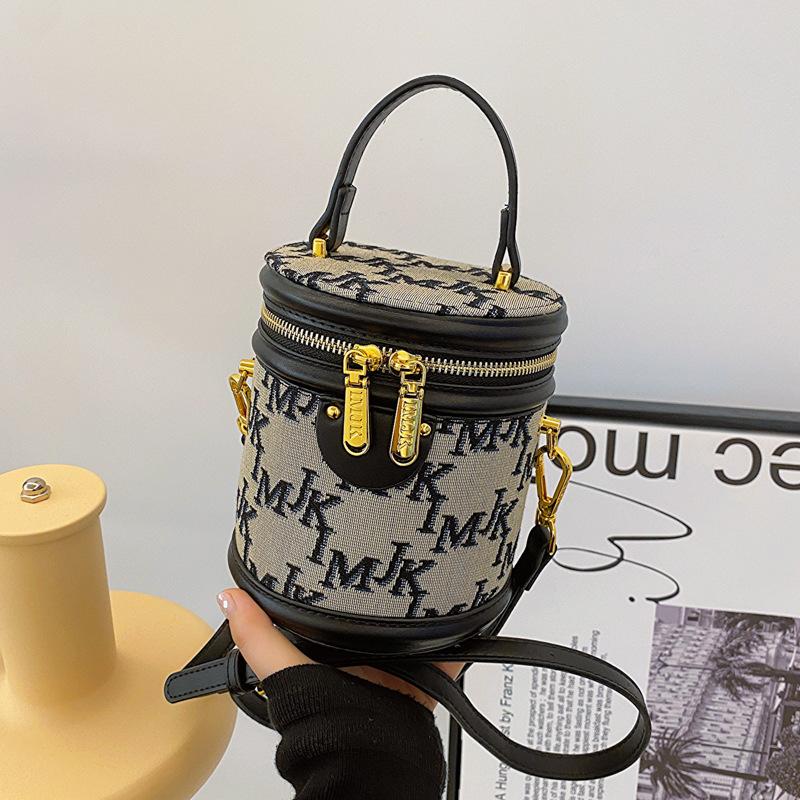 

Портативная сумка-ведро премиальной текстуры, женская новая модная, на одно плечо, кроссбоди, ретро-принт, цилиндрическая сумка 14cm*14cm*16cm*12cm чёрный