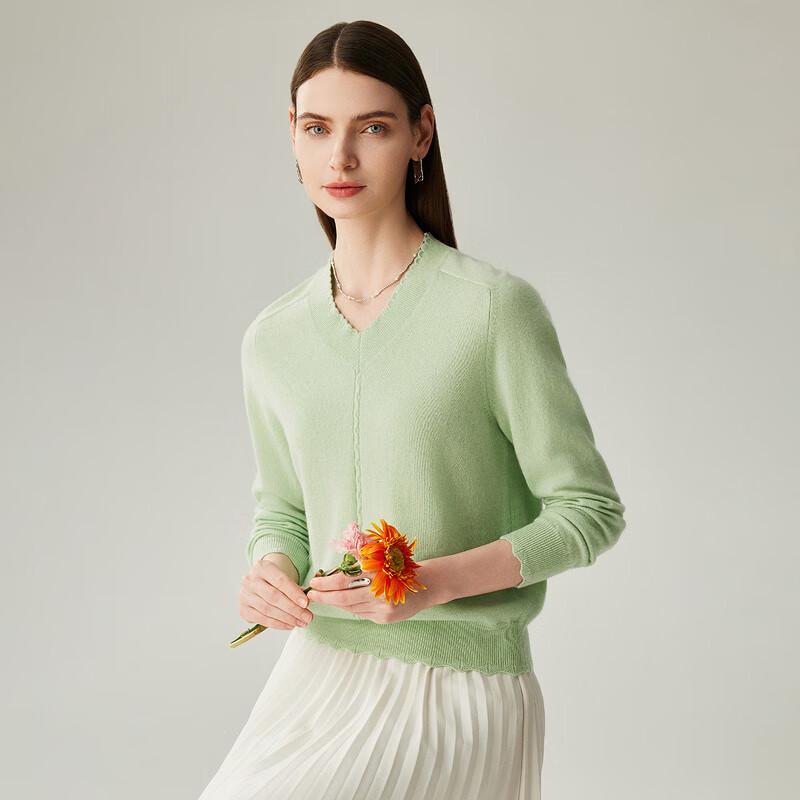 Zhaojun Women's V-Neck 100% Cashmere Sweater