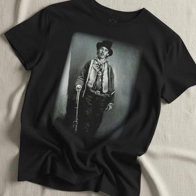 Billy The Kid T-Shirt Outlaw Western Shirt Graphic Tee Black Tee Vintage Style Cowboy Shirt Gift For History Buff Rebel Fan Wild West