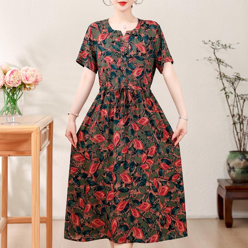 Elegant Women's Summer Dress Plus Size Vintage Clothes Short Sleeve Loose Long Dresses