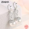 925 Sterling Silver Pearl Heart Dangle Earrings for Women Fashion Wedding Jewelry Gift