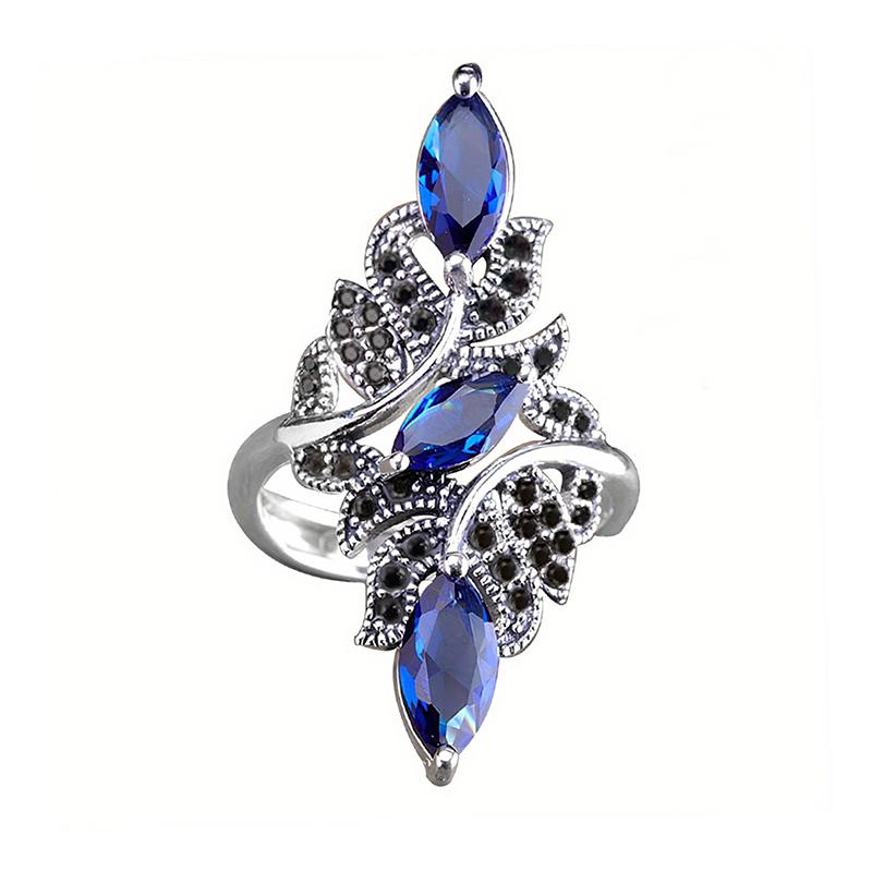 Huitan Marquise Shaped Design Women Opening Ring Inlaid Bright Black/Blue CZ Elegant Wedding Accessories Trendy Party Jewelry