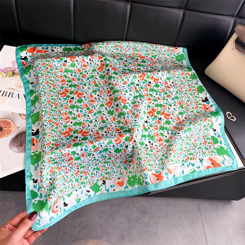 Women S Floral Printed Silk Like Square Scarf For Summer