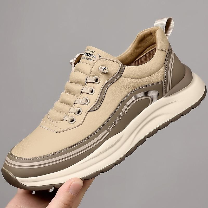 Thick Sole Walking Vulcanized Shoes Hard-Wearing Male Footwear Fashion Casual Shoes Genuine Leather Antiskid Sneakers Breathable
