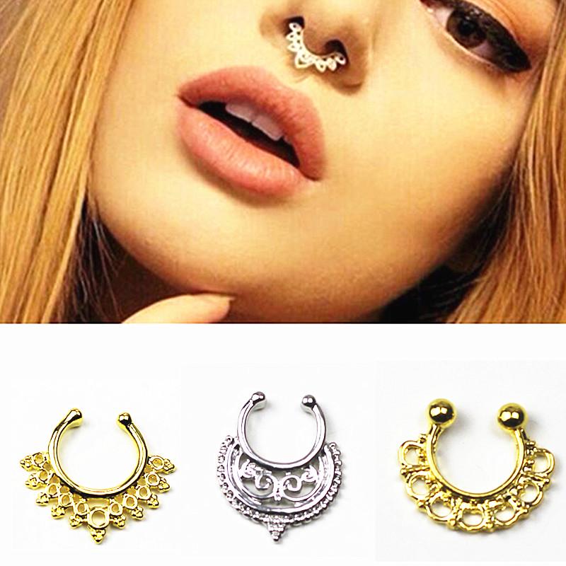 Fake Septum Clicker Unisex Nose Ring Non Piercing Hanger Clip On JewelrR/_yk