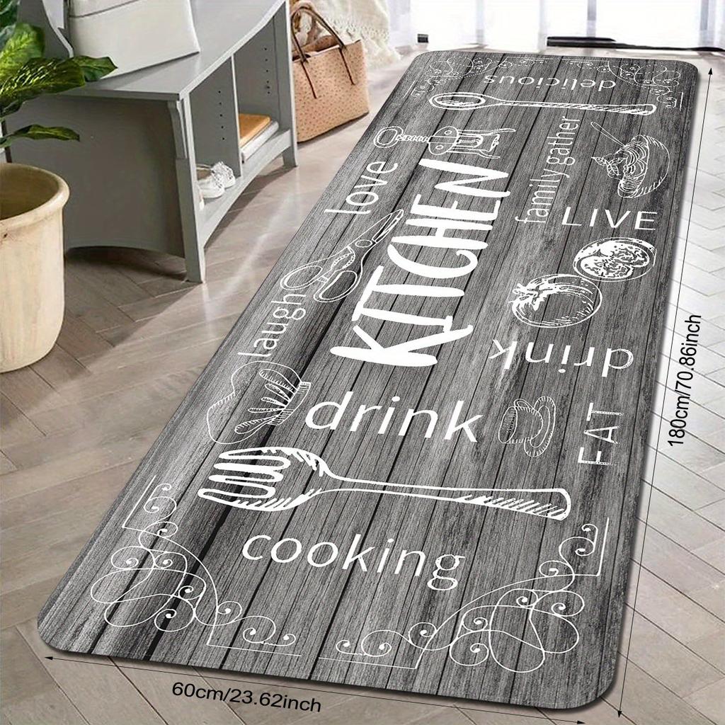 Retro Wood Grain Kitchen Slogan, Long Carpet, Anti-Slip And Washable Floor Mat, Kitchen, Laundry Room, Home Decoration
