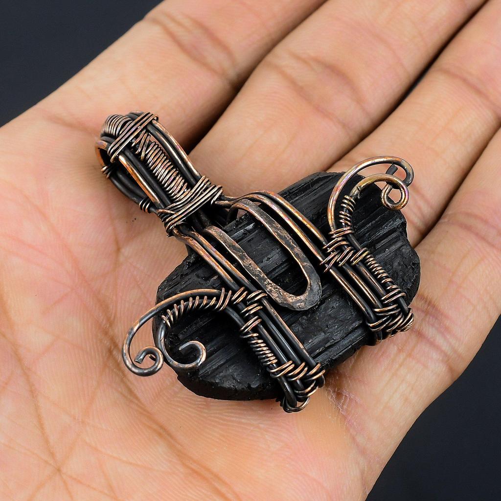 Black Tourmaline Pendant Gemstone Jewelry,  999 Copper Wire Wrapped Pendant, Handmade Amazing Pendant Jewelry