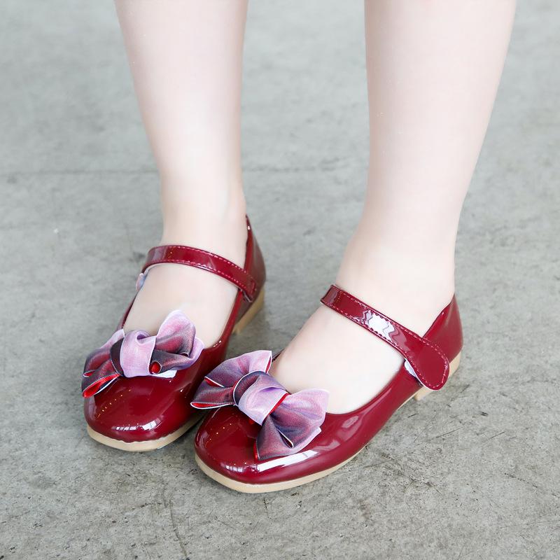 Girls Princess Shoes Spring Autumn Newest Style Big Bow Lowcut Soft Leather Shoes Kids Students Dress Dance Flat Shoes Size