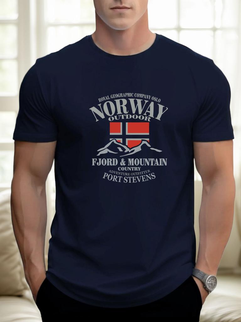 Norwegische Flagge Print 100% Baumwolle Trendiges Herren Damen T-Shirt Sommer Herbst Täglich Outdoor Sport Lässig Locker Street Kurzarm