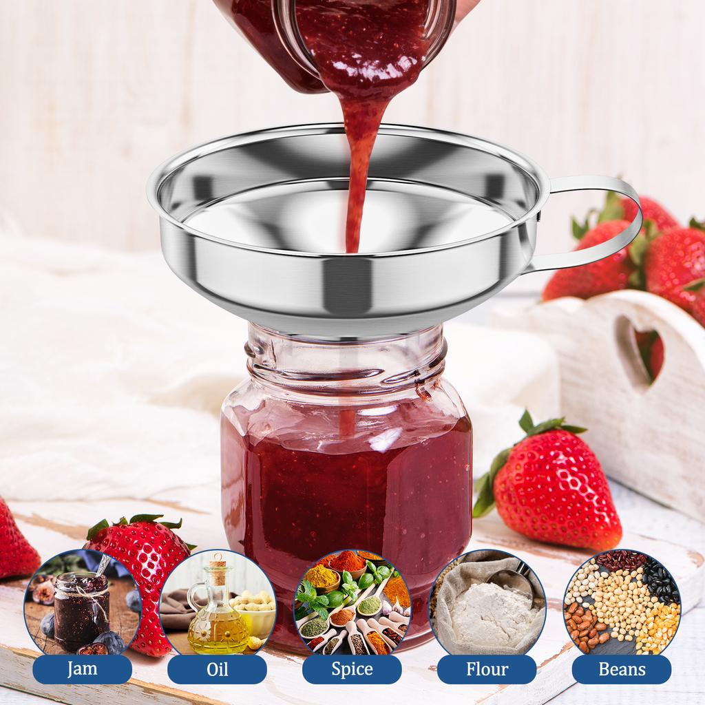 Stainless Steel Wide Mouth Funnel Canning Funnel Cup Jam Salad Dressing Hopper Filter For Jar Canned Filteroil Wine Water Spices