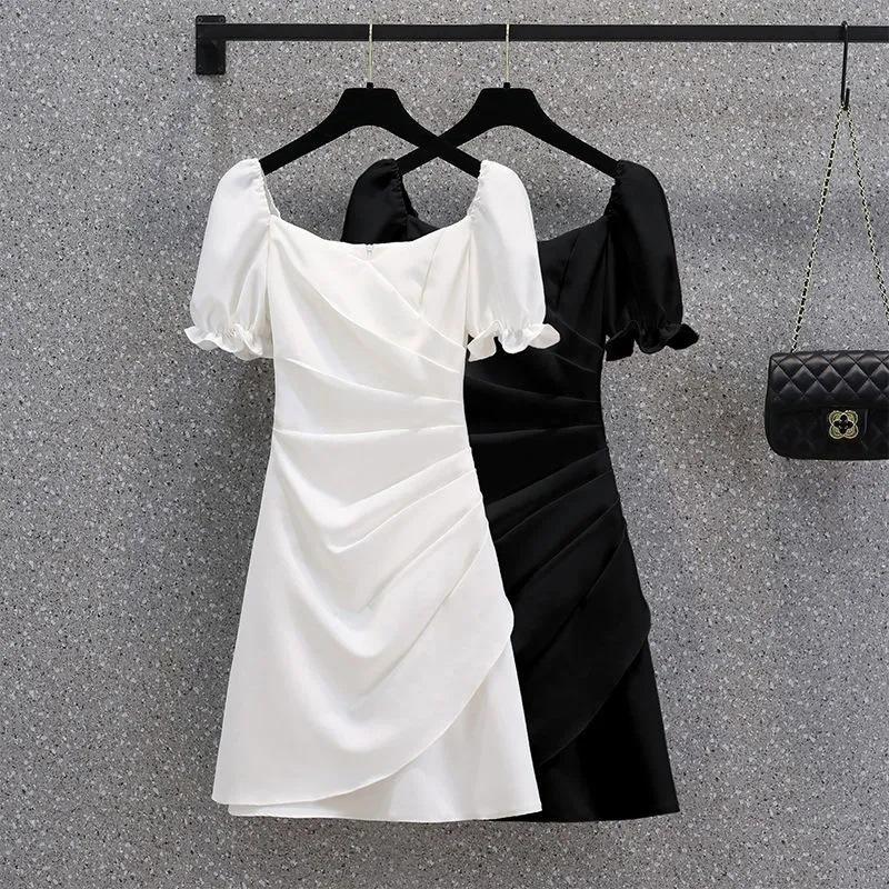 2026 Summer French Style Puff Sleeve Dress - Elegant Irregular Short Skirt for Women