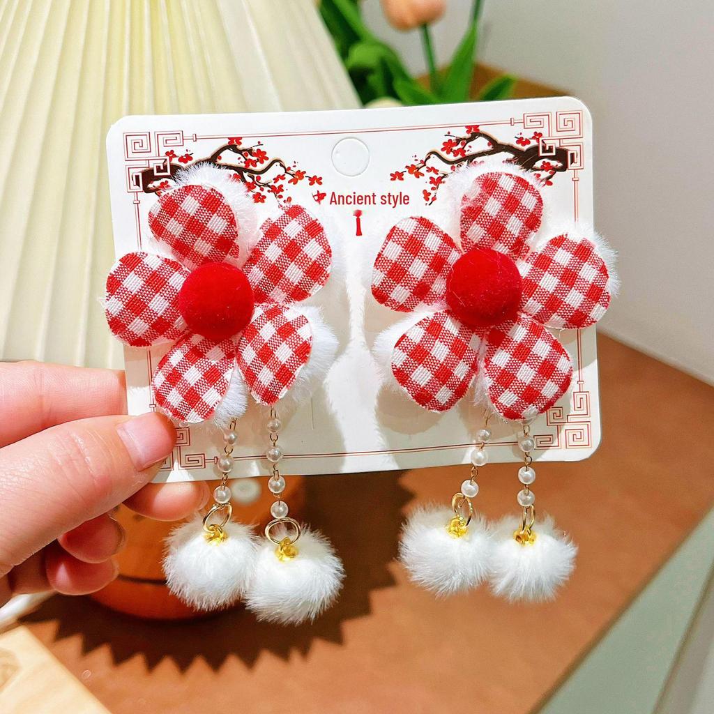 Festive Red Floral Baby Headband - Cute Ancient Style Elastic Accessory for Little Girls