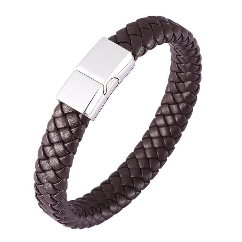 Fashion Leather Bracelet Stainless Steel Buckle Men Leather Bracelet Jewelry Charm Bracelet