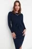 Women's Dress New Season Fashion Tile Midi Knitwear Belt Detailed Dress