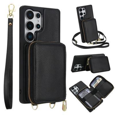 Samsung S25 Ultra Multifunctionele Leren Hoes A16 Kaarthouder Telefoonhoes Crossbody Rits Mobiele Telefoonhoes