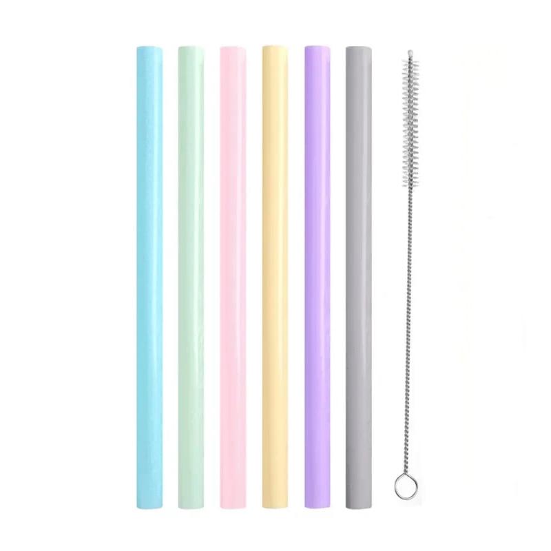 6 Pcs Replacement Long Silicone Straw With Brush Flexible Straws Compatible With Stanley 40/30 Oz Cup Cocktails Party Bar