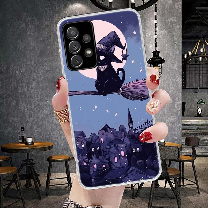Anime Cute Black Cat Meow Phone Case For Samsung Galaxy A13 A14 A15 A16 A17 A53 A54 A55 A56 A57 A33 A34 A35 A36 A37 A23 A24 A25