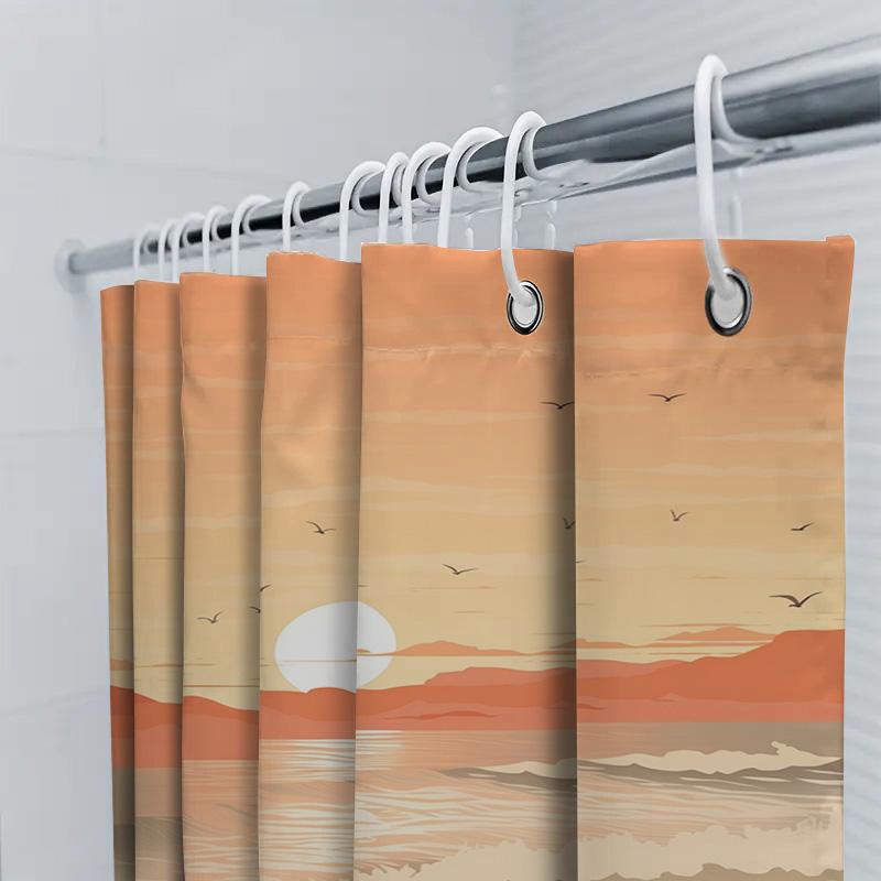Sunset Bathing Curtain With Warm Color Gradient Design Waterproof Shower Curtain For Bathroom Decorations