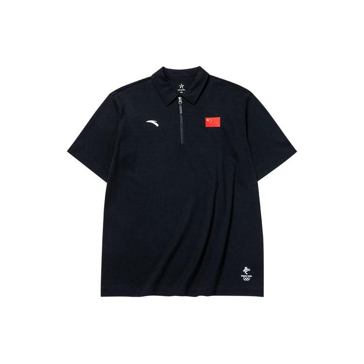 ANTA National Flag Polo Shirts Men's Black Polo Collar Moderate Straight Fit 152130133-2