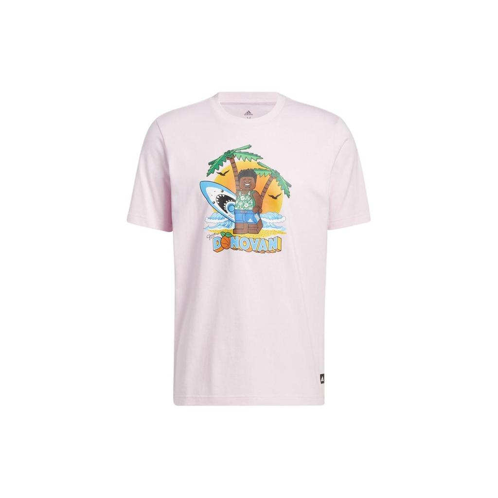 Adidas Cartoon Character Print Ribbed Crew Neck Basketball Training Short Sleeve T-Shirt Men Tops Pink HE0869