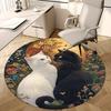 1pc Anime Design Round Carpet Office Chair Mat with Cats and Flowers, Non Slip Rug for Home Decor