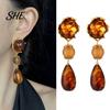 Vintage Amber Earrings Water Drop Earrings, with Gradient Design, Durable Elegant Alloy Retro Style Jewelry for Women Comfortable Wear