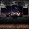 San Francisco Oakland Bay Bridge Night View 5 Piece Five Panel Wall Canvas Print Modern Art Poster Picture Home Decor Gift For Him For Her