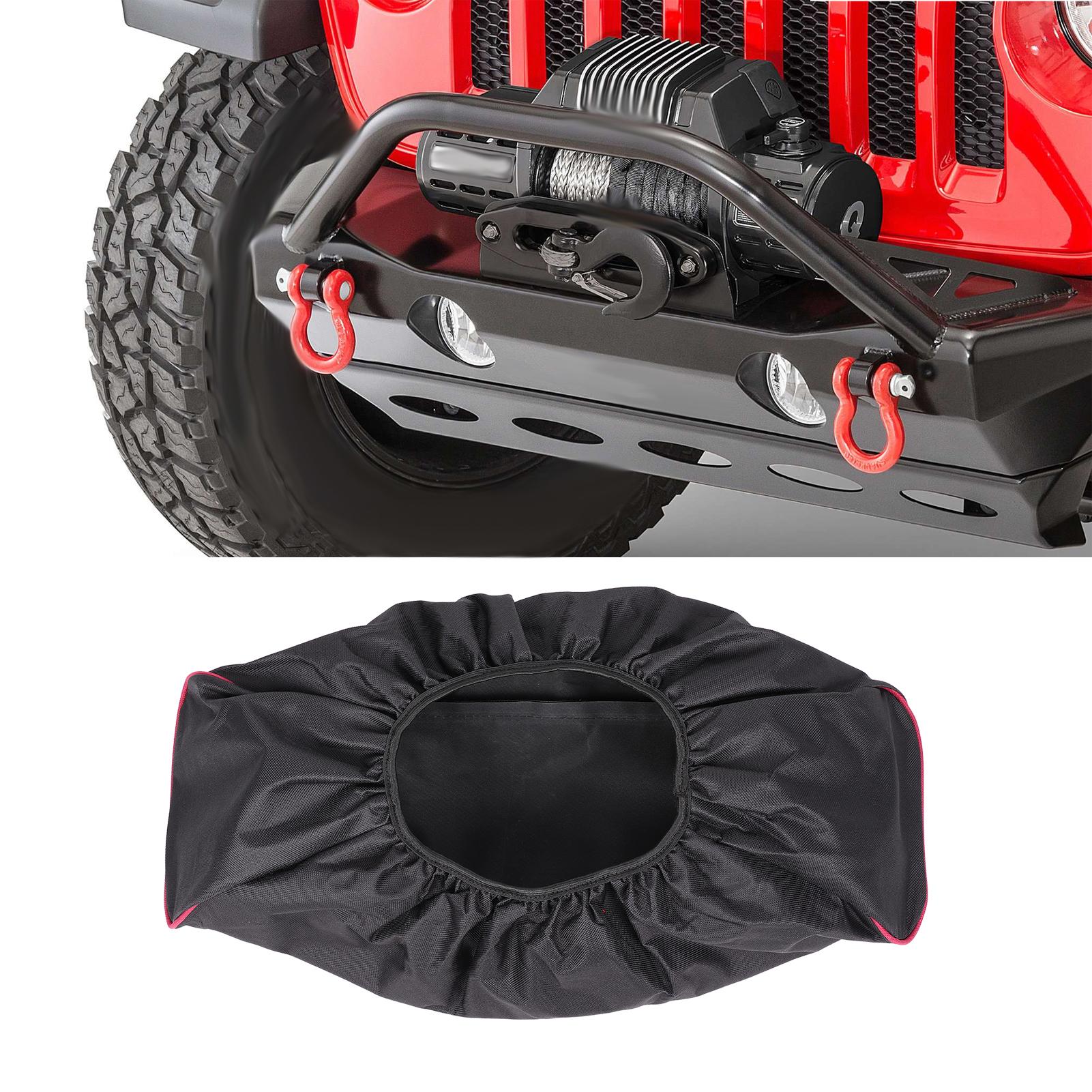 Capstan Cover Oxford Winch Cloth Waterproof Dustproof Winch Cover Elastic Design Protection Cloth for 8 500 ‑ 17 500 Lbs Winch nero