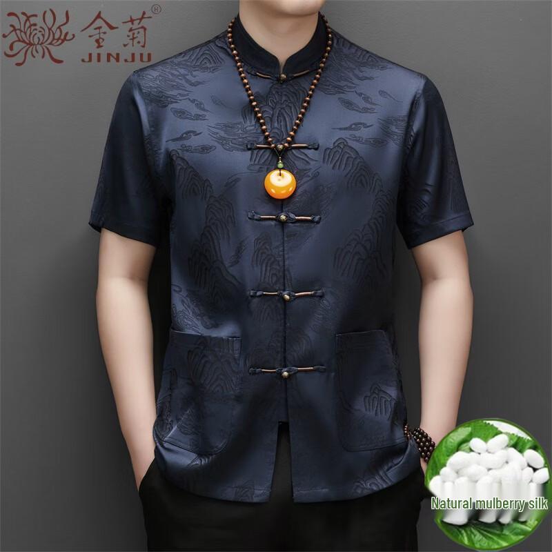 Men s Chinese Style Mulberry Silk Short Sleeve Shirt 40/175