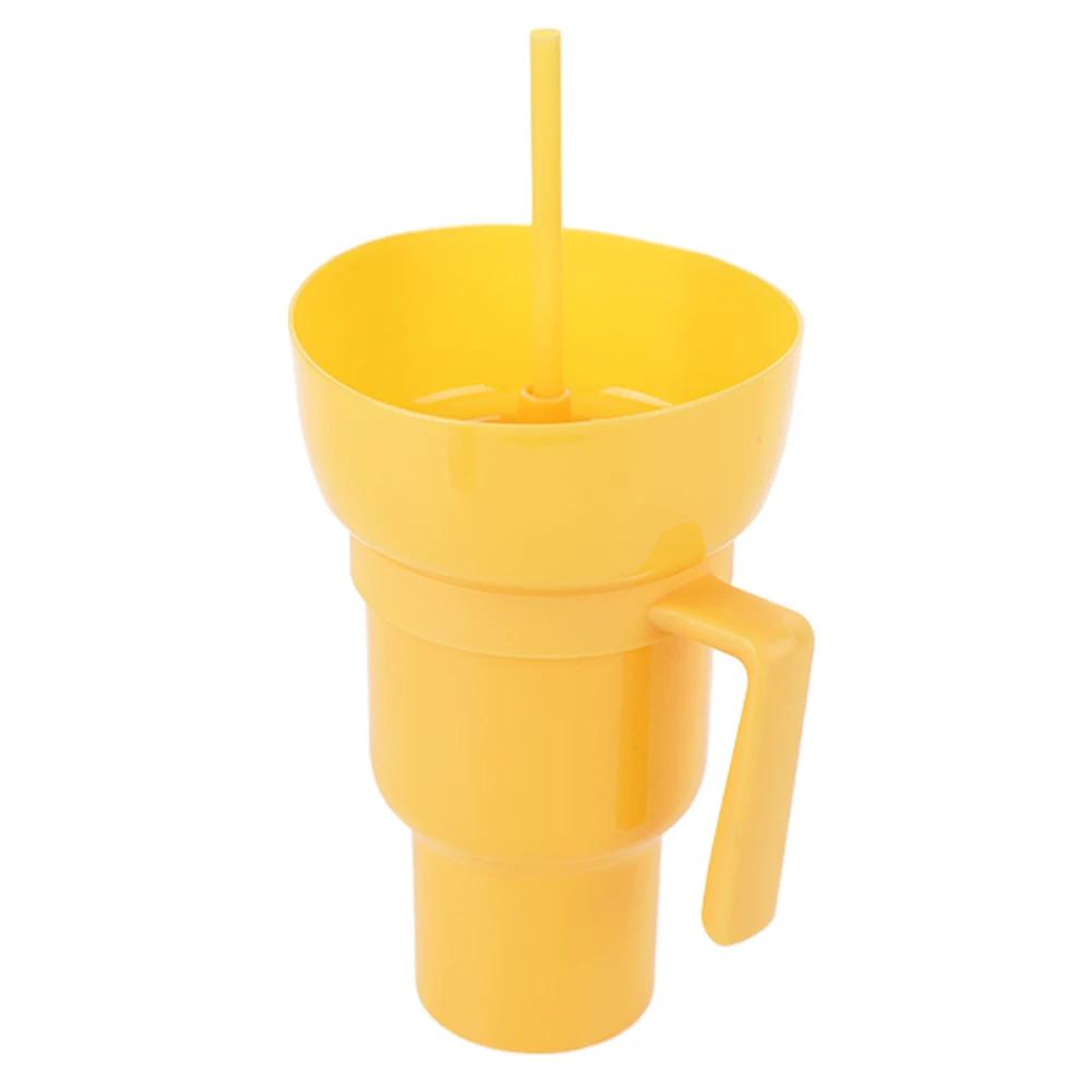 Stadium Tumbler Popcorn Drink Cola Cup 2 In 1 Snackies Cup Portable Splash Snack Bowl Chicken Storage Bowl with Handle Straw Cup