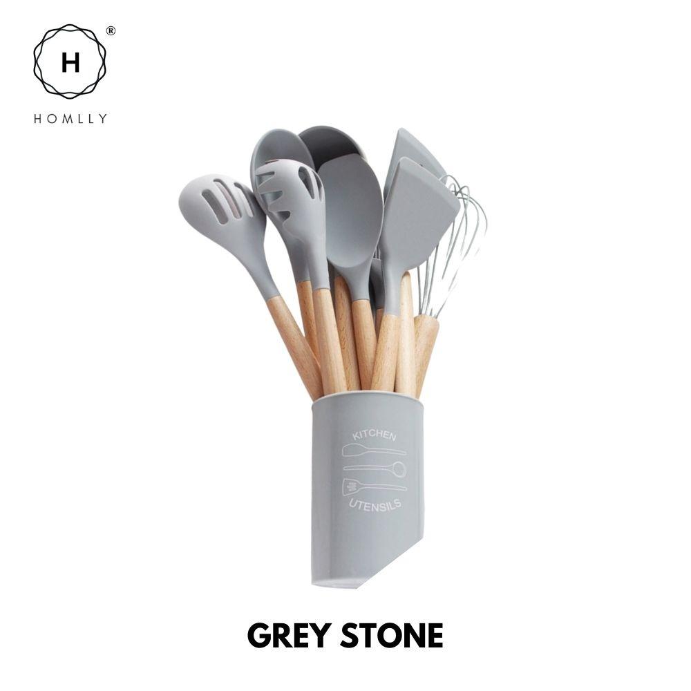 

Homlly Silicone Cooking Kitchen 12 PCS Acacia Wooden Utensils Spoon Tool (BPA Free)