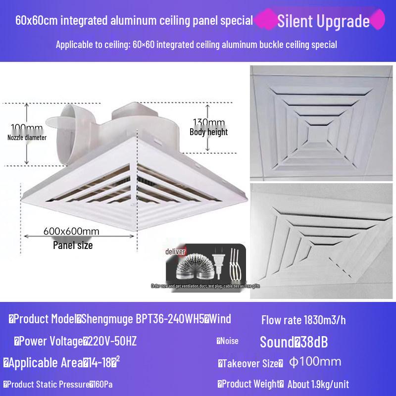 Powerful Silent Integrated Ceiling Ventilation Fan 600x600