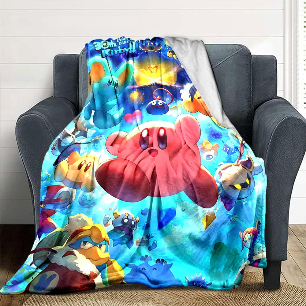 Kirby'S Colorful Journey Flannel Blanket Super Soft Warm Cozy Blanket For Sofa Bed Office Travel Allseason Home Decor Gift