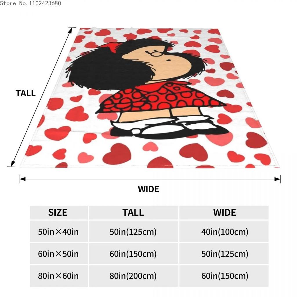 Mafalda Anime Plaid Blanket Flannel Winter Multi-function Warm Throw Blankets for Bed Travel Rug Piece