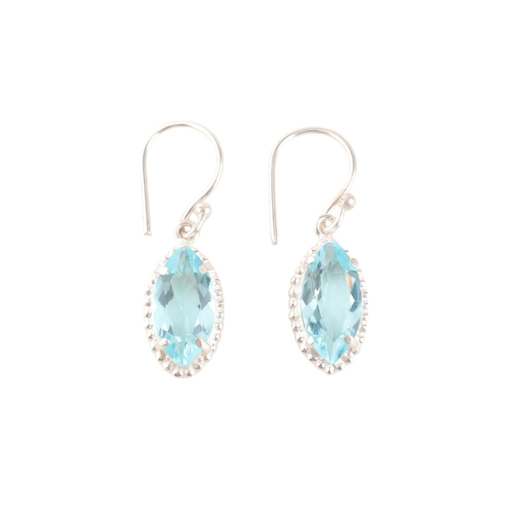 Naturalny Niebieski Topaz Kamień Szlachetny Biżuteria ze Srebra Próby 925 Ręcznie Robione Kolczyki 1,4" EE-169-12