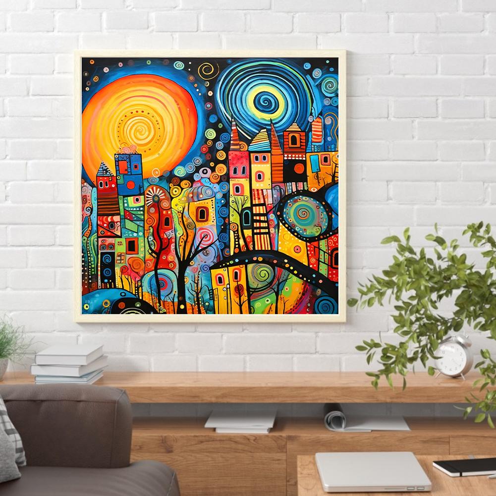 5D DIY Full Round Drill Diamond Painting Colorful House Abstract Series Decor