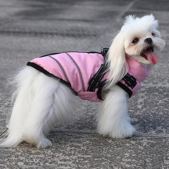 Dog Winter Coat with Zipper Padded Waterproof Jacket Harness Thickened Windproof Snow Jacket