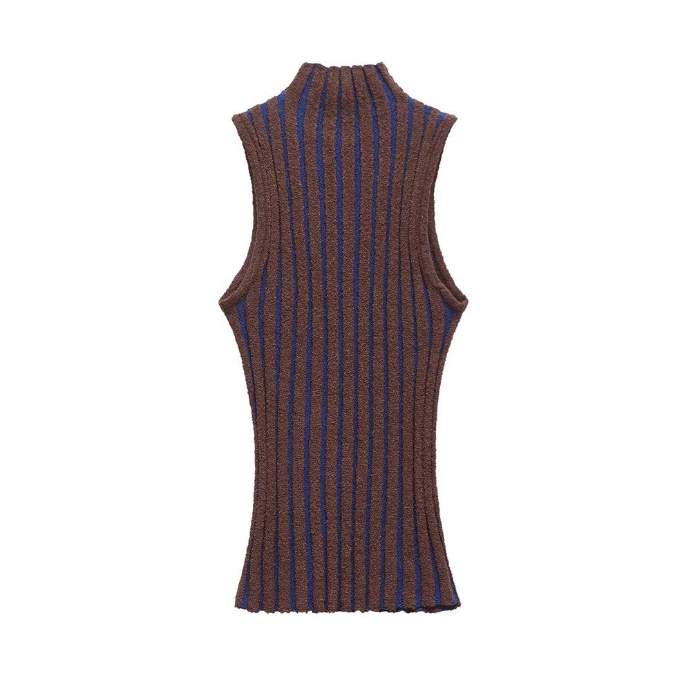 

Весна/Лето 2025 Женский Легкий Зрелый Сексуальный Вязаный Топ: Стройнящий пэчворк, полувысокий воротник S темно-коричневого