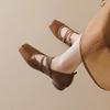 New Style of Women's Ballet Shoes with Thick High Heels and A Shallow Opening