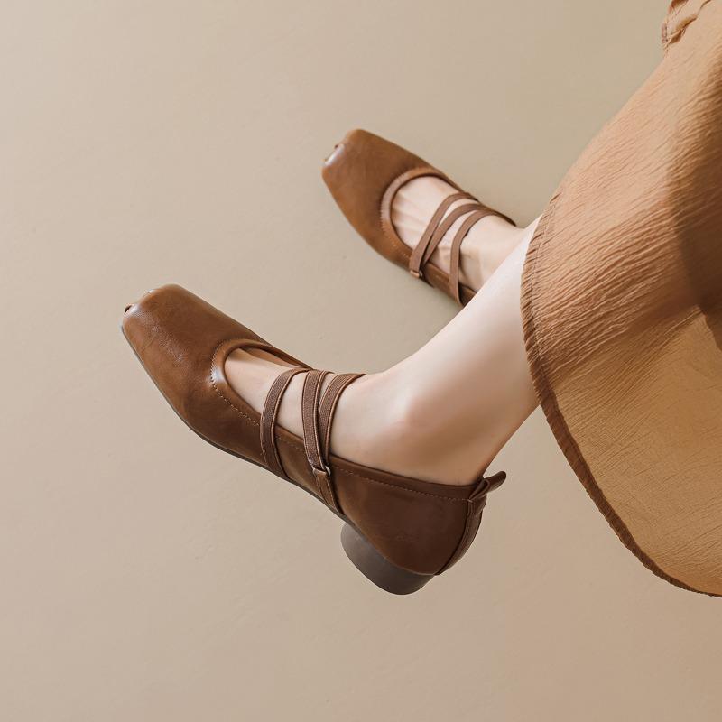 New Style of Women's Ballet Shoes with Thick High Heels and A Shallow Opening