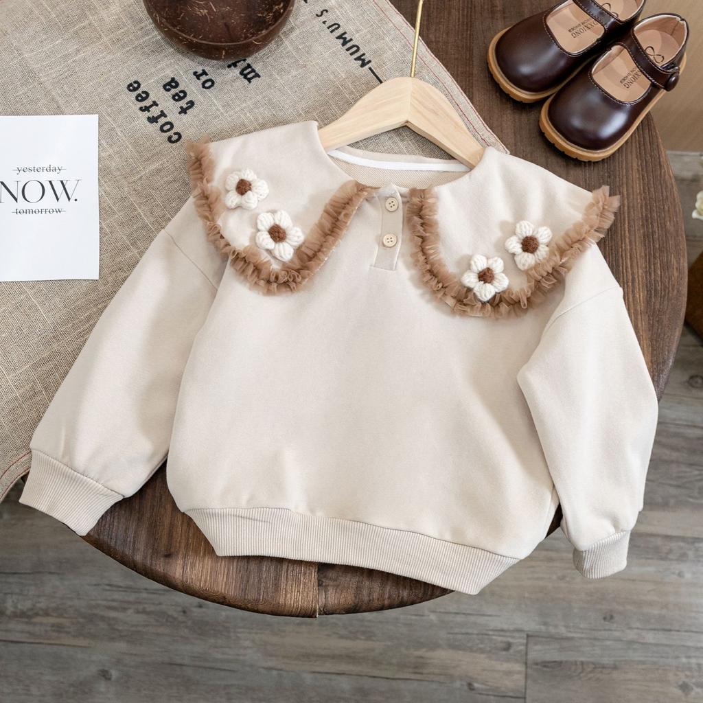 2025 New Korean Style Long Sleeve Girls Doll Collar Sweet Pullover Tops for Baby Kids Chic Spring Autumn Casual Wear Cute Outfit Children Fashion