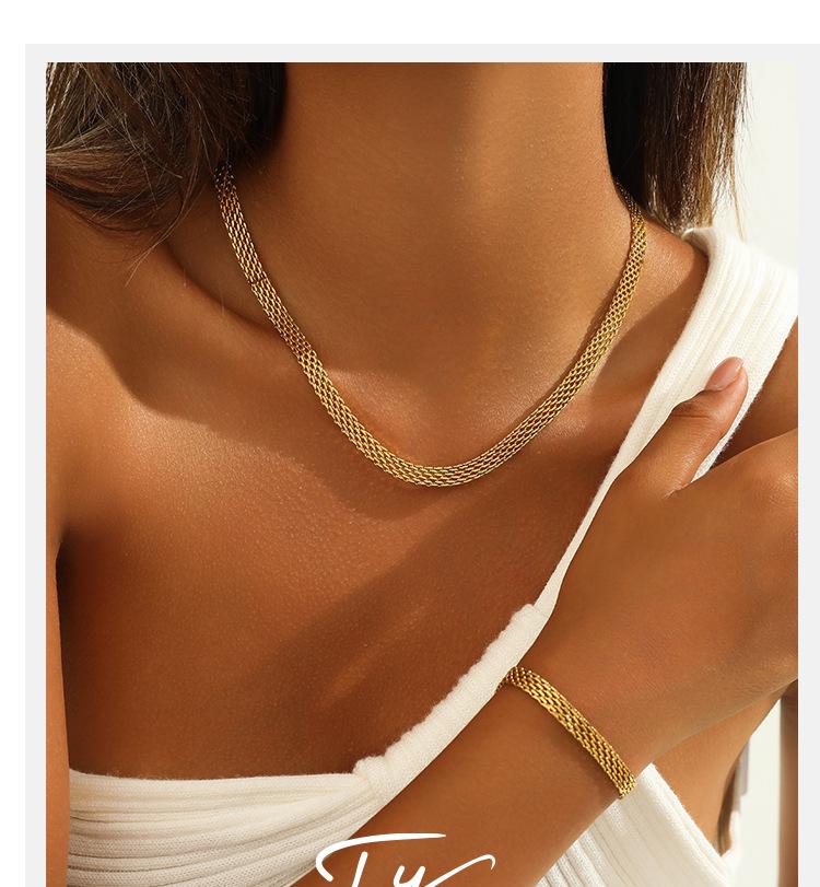 European & American Woven Mesh Stainless Steel Necklace & Bracelet Set – Simple Hollow-out Design