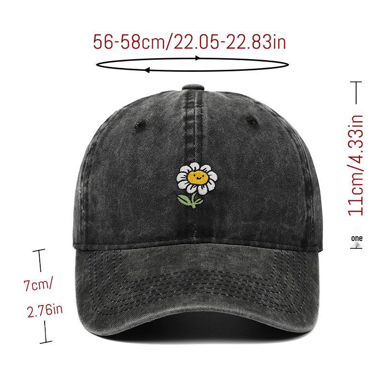 Korean Style Sunflower Embroidered Cotton Baseball Cap with Sun Protection