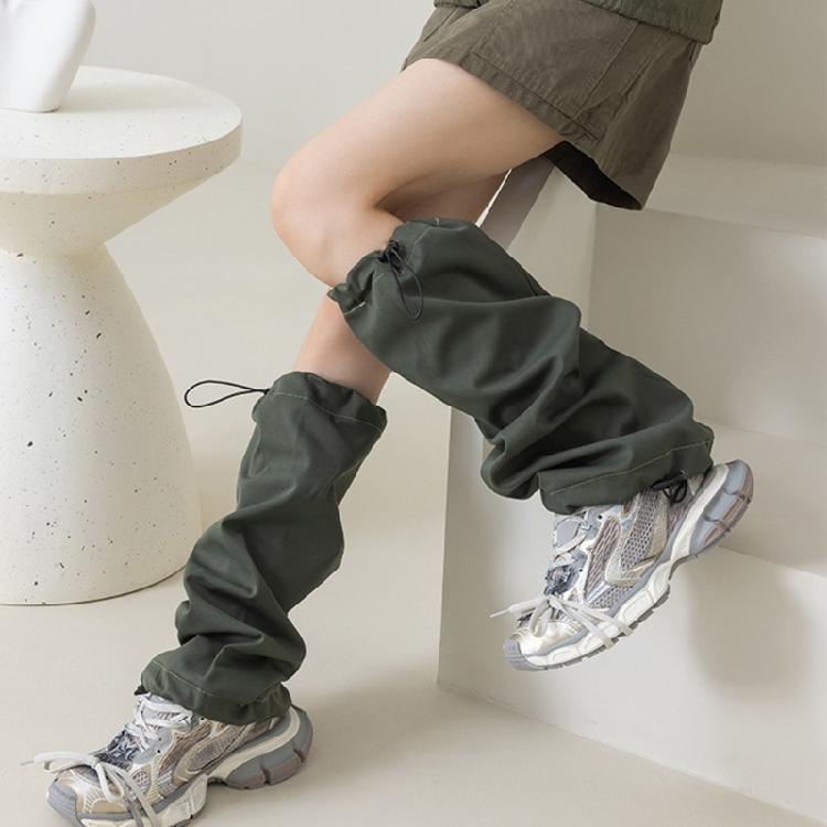 Harajuku Cargo Leg Cover with Adjustable Drawstring Motorcycle Punk Baggy Footless Socks Leg Warmer Gaiters for Women