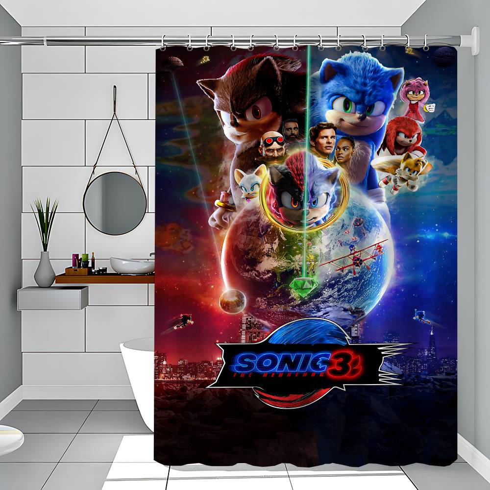 Sonic The Hedgehog White Shower Curtain, Bathroom Decorative Shower Curtain, Waterproof Shower Curtain With Hooks