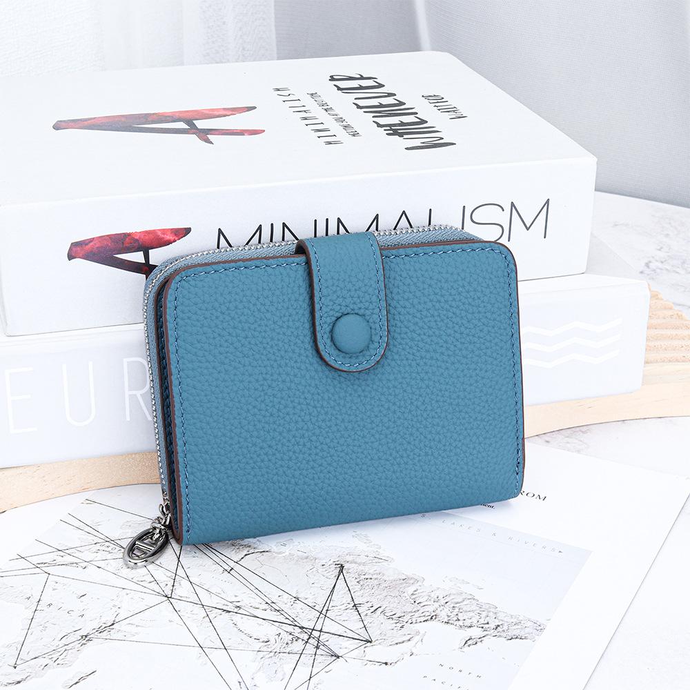 Genuine Leather Mini Wallet - Snap Button & Zipper Bifold Card Wallets, Compact Slim Purse with Multi-Card Slots for Women