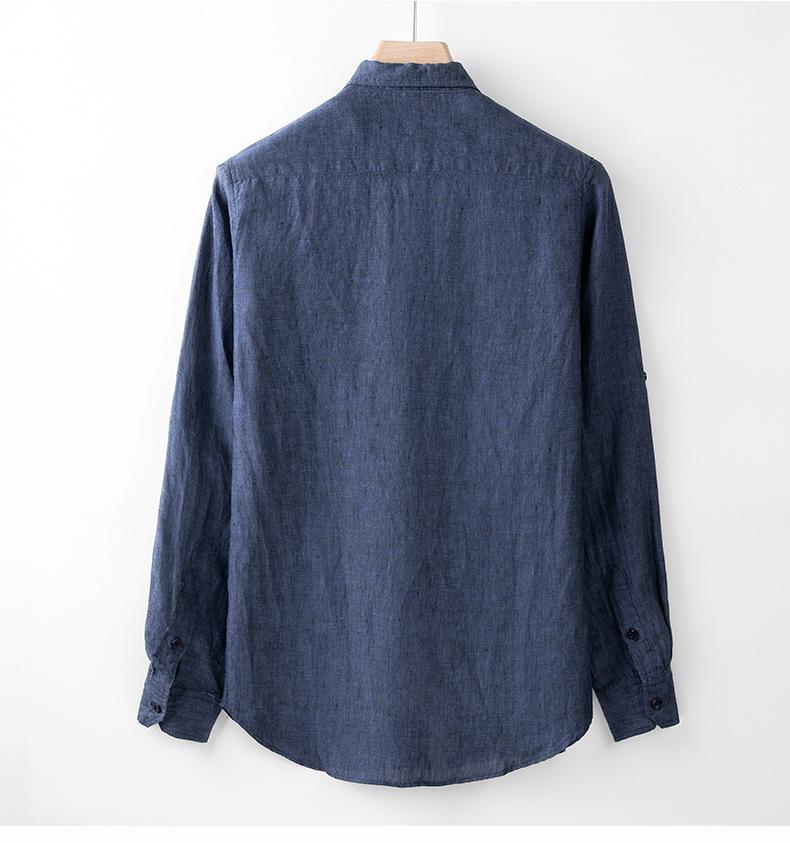 Men's Casual Long Sleeve Cotton Linen Shirt with Turn-Down Collar - Lightweight, Loose Fit for Spring & Autumn.