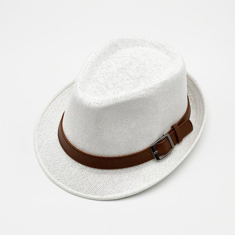 Solid Straw Top Hat Unisex Curled British Cowboy Jazz Hat Vintage Party Beach Sun Hat
